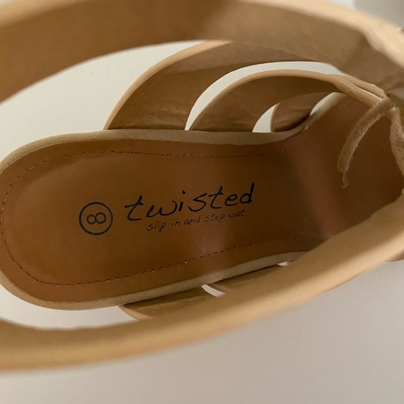 Faux Suede Tan and Brown lace up block heel sandals - Picture 9 of 9